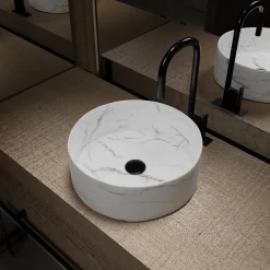 Aurlane Vasque à poser Ronde en Céramique Blanche Mat Effet Marbre - 36cm x 13cm - WHITE MARBLE