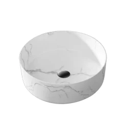 Aurlane Vasque à poser Ronde en Céramique Blanche Mat Effet Marbre - 36cm x 13cm - WHITE MARBLE