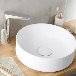 GoodHome Vasque à poser ronde en résine blanche Ø38 x H.12 cm Apanas