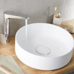 GoodHome Vasque à poser ronde en résine blanche Ø38 x H.12 cm Apanas