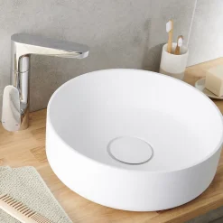 GoodHome Vasque à poser ronde en résine blanc Apanas