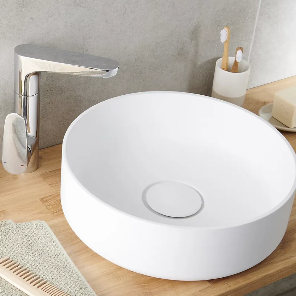 GoodHome Vasque à poser ronde en résine blanc Apanas