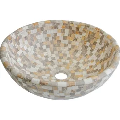 Casa Linéa Vasque à poser ronde en travertin l.40,6xH.15 cm, Carmen Mix