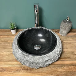 Byca Vasque à poser ronde PITA - 40 cm noir en basalte