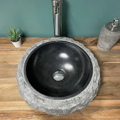 Byca Vasque à poser ronde PITA - 40 cm noir en basalte