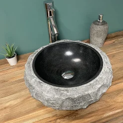 Byca Vasque à poser ronde PITA - 40 cm noir en basalte