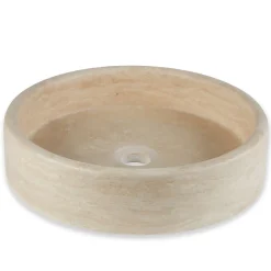 Ro'Ma Nature Vasque à poser ronde plate Travertin Beige 40x10 cm -