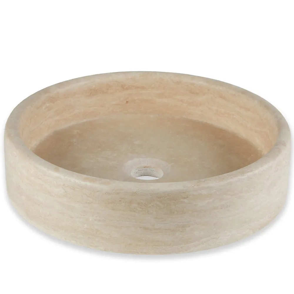 Ro'Ma Nature Vasque à poser ronde plate Travertin Beige 40x10 cm -