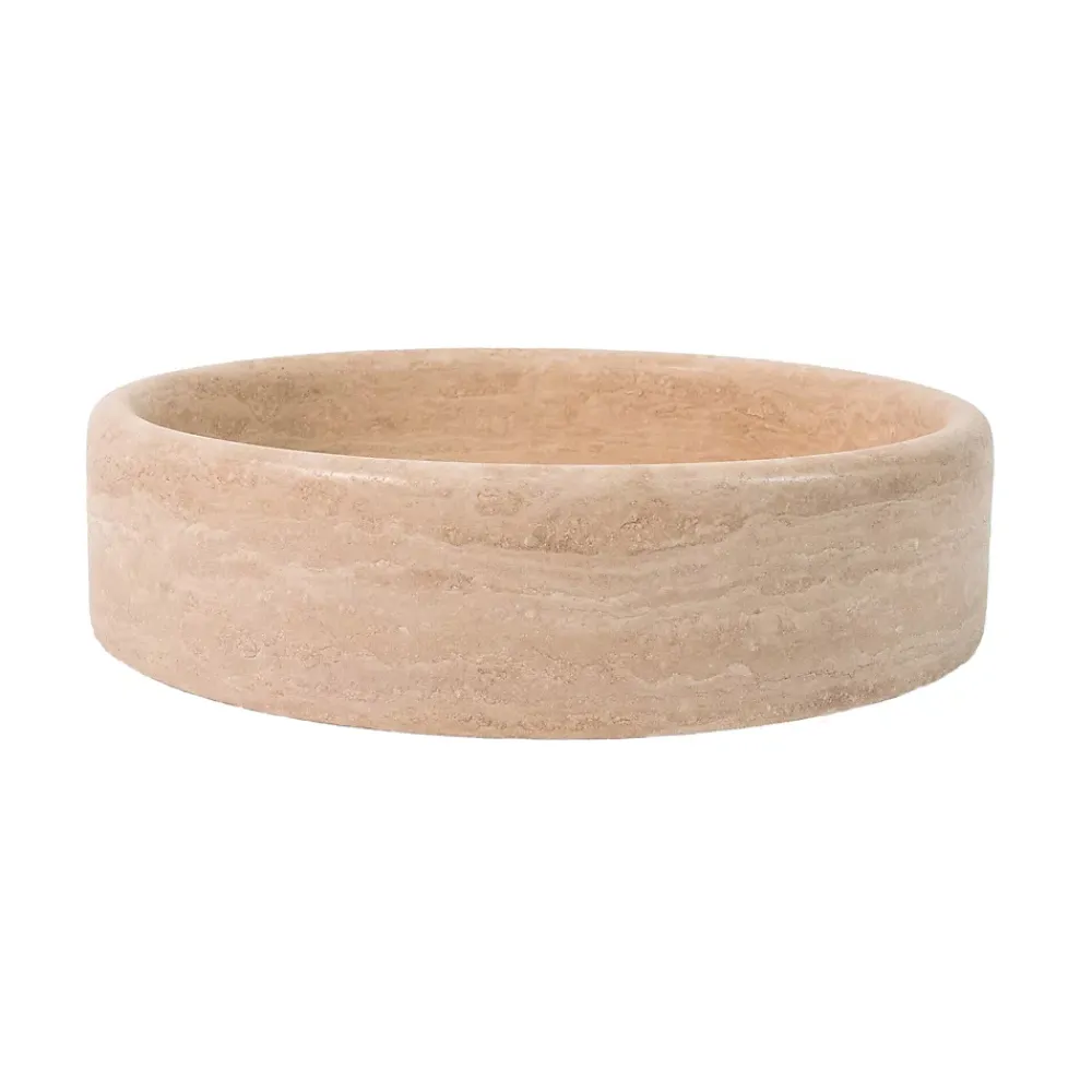 Ro'Ma Nature Vasque à poser ronde plate Travertin Beige 40x10 cm -