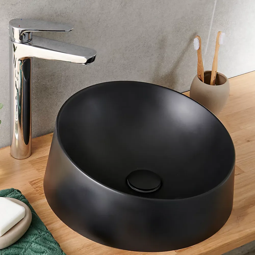 Vasque À Poser|GoodHome Vasque à poser résine Allos Noir