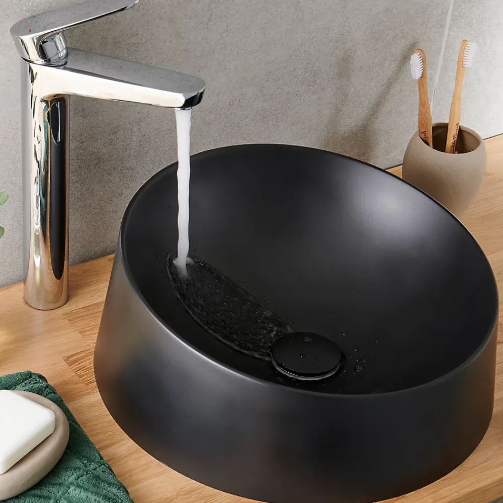 Vasque À Poser|GoodHome Vasque à poser résine Allos Noir