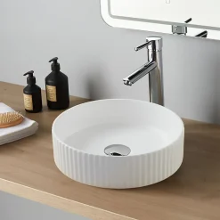 Vasque À Poser|Planète Bain Vasque à poser striée Ania 36cm blanche