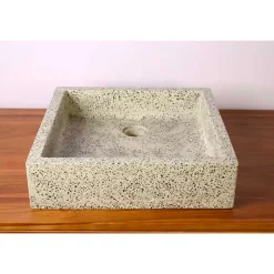 Autres Vasque à poser timbre crème moucheté carrée en Terrazzo pour salle de bain