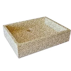 Autres Vasque à poser timbre crème moucheté carrée en Terrazzo pour salle de bain
