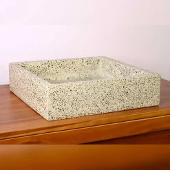 Autres Vasque à poser timbre crème moucheté carrée en Terrazzo pour salle de bain