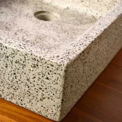 Autres Vasque à poser timbre crème moucheté carrée en Terrazzo pour salle de bain
