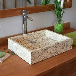 Autres Vasque à poser timbre crème moucheté carrée en Terrazzo pour salle de bain