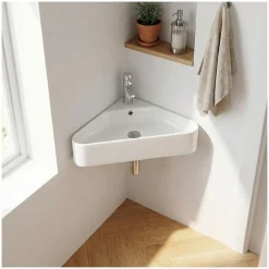 Plan Vasque Lave-Mains|Mob-In Vasque à suspendre d'angle en céramique blanche 42,5cm