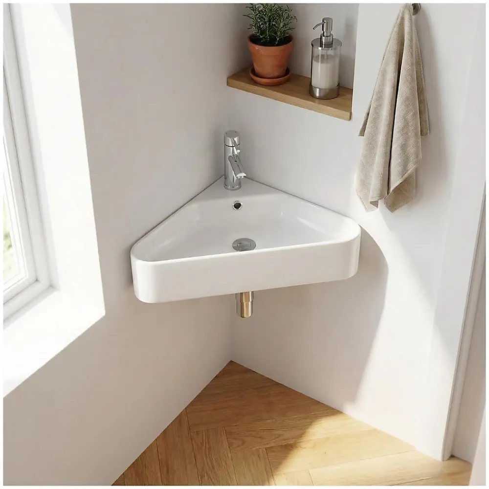 Plan Vasque Lave-Mains|Mob-In Vasque à suspendre d'angle en céramique blanche 42,5cm