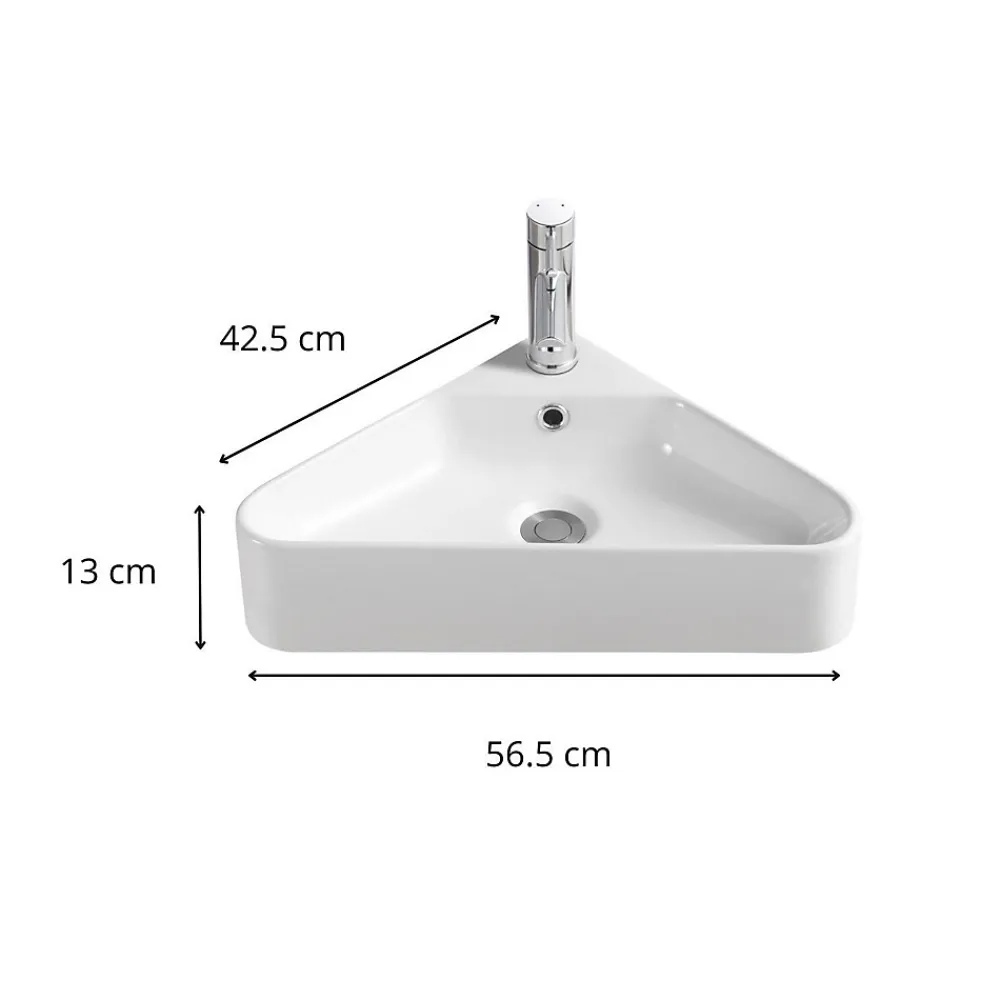 Plan Vasque Lave-Mains|Mob-In Vasque à suspendre d'angle en céramique blanche 42,5cm
