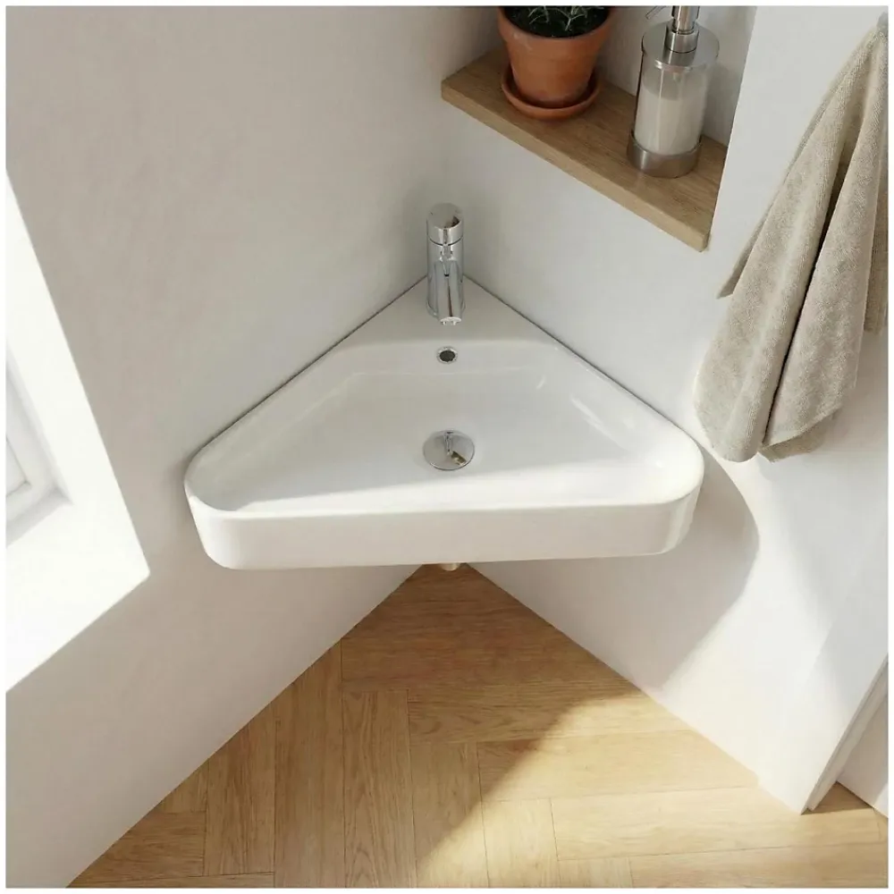 Plan Vasque Lave-Mains|Mob-In Vasque à suspendre d'angle en céramique blanche 42,5cm