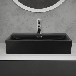 Vasque À Poser|Luxebath Vasque a poser carré noir lavabo ceramique salle de bain 605x365mm ML-Design