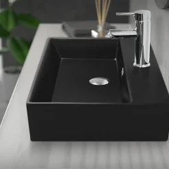 Vasque À Poser|Luxebath Vasque a poser carré noir lavabo ceramique salle de bain 605x365mm ML-Design