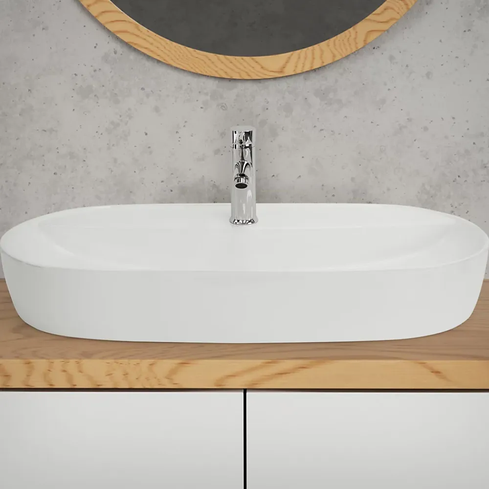 Ml-Design Vasque a poser ovale blanc en ceramique lavabo pour salle de bain 800x400x120 mm