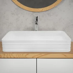 Vasque À Poser|Ml-Design Vasque blanc rectangulaire en ceramique lavabo lave-mains a poser 680x380x120 mm