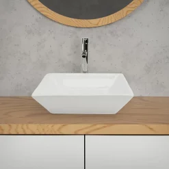 Ml-Design Vasque carré ceramique blanc lavabo a poser sur plan de toilette 410x410x120 mm