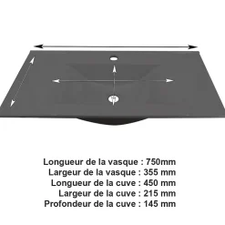 Lavabo|Autres Vasque cémarique Blanc à encastrer 75 x 35 cm Lavabo de salle de bain encastrable