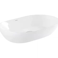 Sanindusa Vasque céramique traditionnelle ovale a poser sur plan 60x38 Sanlife blanc