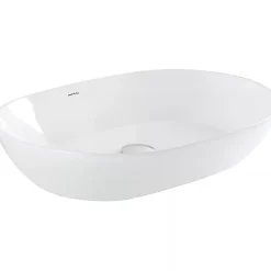Sanindusa Vasque céramique traditionnelle ovale a poser sur plan 60x38 Sanlife blanc