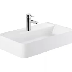 Vasque À Encastrer|Sanindusa Vasque céramique traditionnelle rectangulaire a poser sur plan 60x35 avec trou pour robinetterie Sanlife blanc
