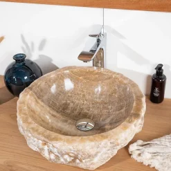 Wanda Collection Vasque de salle de bain à poser en pierre Onyx 40 - 45 cm