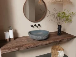 Vente-unique Vasque de salle de bain en pierre de rivière WATU - Couleur grise
