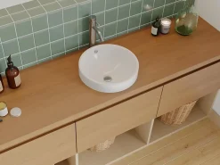 Vasque À Encastrer|Vente-unique Vasque de salle de bain semi-encastrée ronde en céramique - 46 cm - Blanc - CATONAC II