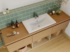 Vasque À Encastrer|Vente-unique Vasque de salle de bain semi-encastrée rectangle en céramique - 71,5 cm - Blanc - YASMAC II