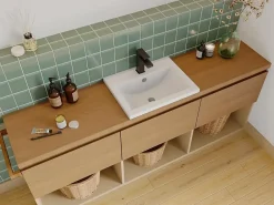 Vasque À Encastrer|Vente-unique Vasque de salle de bain semi-encastrée rectangle en céramique - L51,5 cm - Blanc - YASMAC II