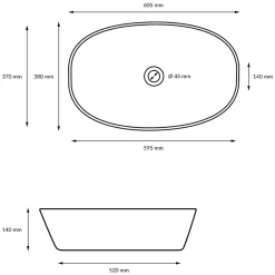 ECD Germany Vasque en céramique blanc avec bonde de vidage pour salle de bain 605x380x140 mm