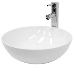 Lavabo|ECD Germany Vasque en céramique blanc ronde avec bonde de vidage salle de bain 400x147mm