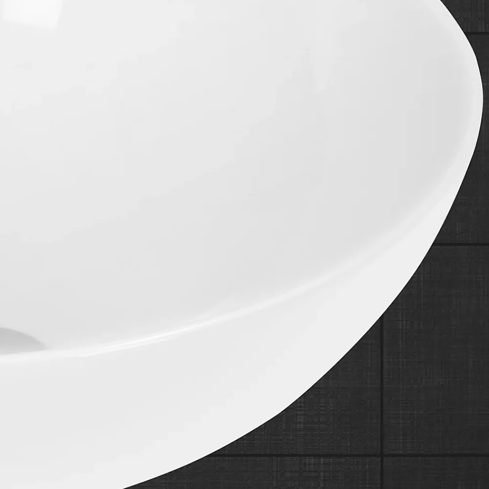 Lavabo|ECD Germany Vasque en céramique blanc ronde avec bonde de vidage salle de bain 400x147mm