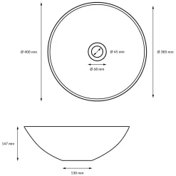 Lavabo|ECD Germany Vasque en céramique blanc ronde avec bonde de vidage salle de bain 400x147mm