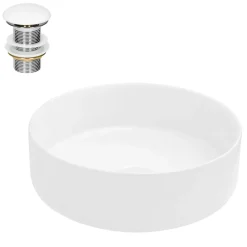 ECD Germany Vasque en céramique blanc ronde avec bond de vidage salle de bain 355x120 mm
