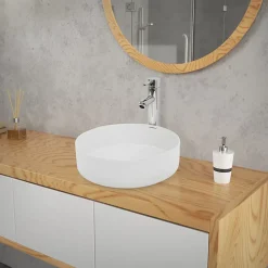 ECD Germany Vasque en céramique blanc ronde avec bond de vidage salle de bain 355x120 mm