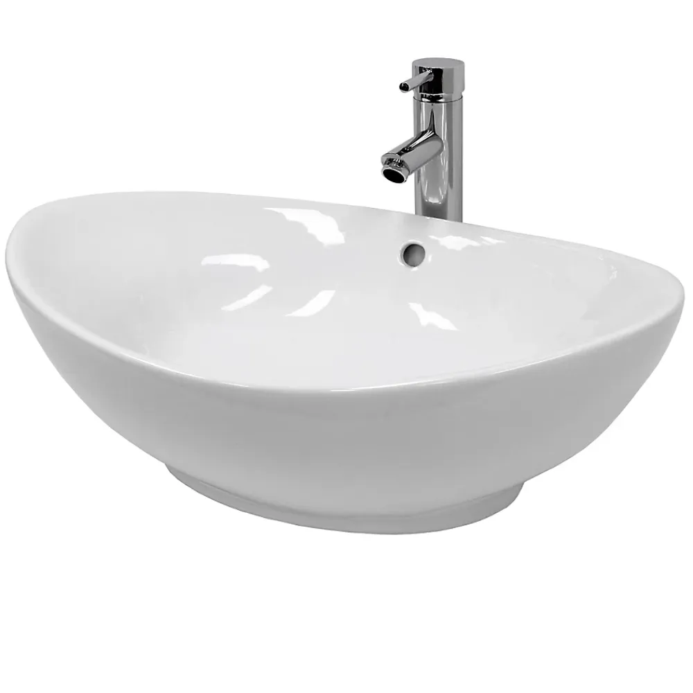 ECD Germany Vasque en céramique blanc avec bonde de vidage pour salle de bain 590x390x200 mm