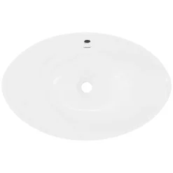 ECD Germany Vasque en céramique blanc avec bonde de vidage pour salle de bain 590x390x200 mm