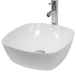 Lavabo|ECD Germany Vasque en céramique blanc carré avec bonde de vidage salle de bain 405x140 mm