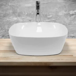 Lavabo|ECD Germany Vasque en céramique blanc carré avec bonde de vidage salle de bain 405x140 mm