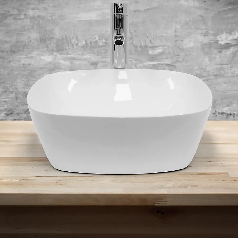 Lavabo|ECD Germany Vasque en céramique blanc carré avec bonde de vidage salle de bain 405x140 mm
